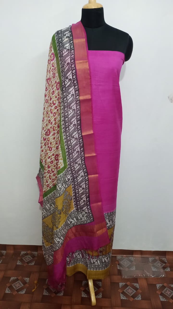 Semi-Tussar printed suit SILK ZONE