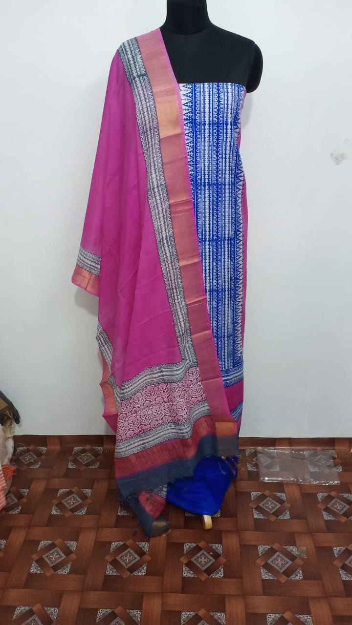 Semi-Tussar printed suit SILK ZONE