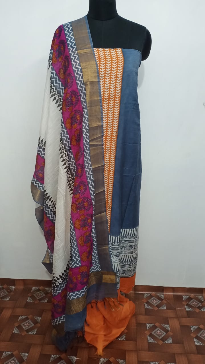 Semi-Tussar printed suit SILK ZONE