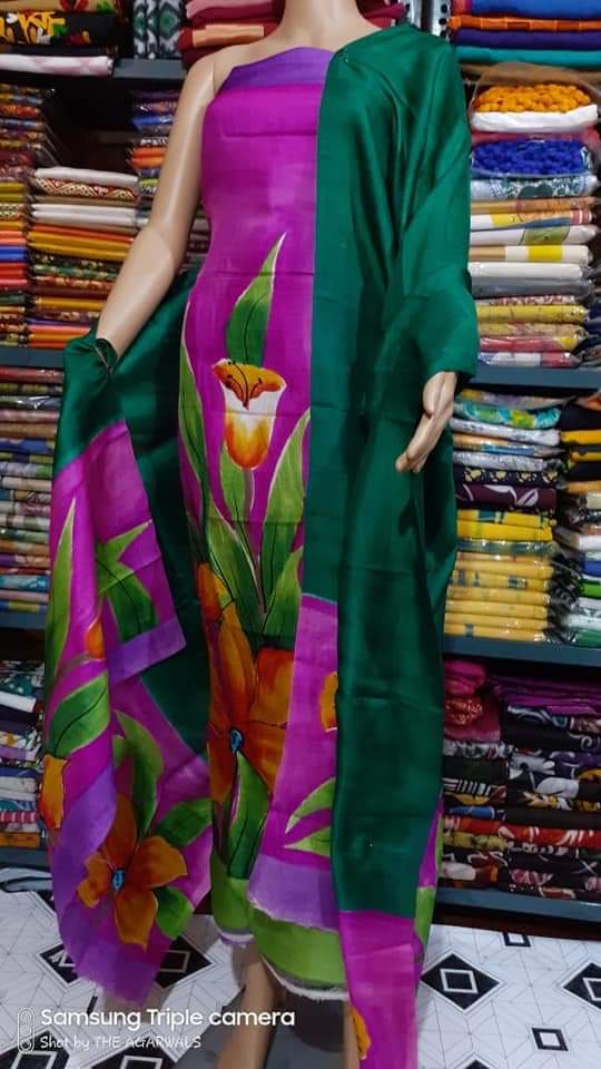 Tussar silk hand print suit SILK ZONE