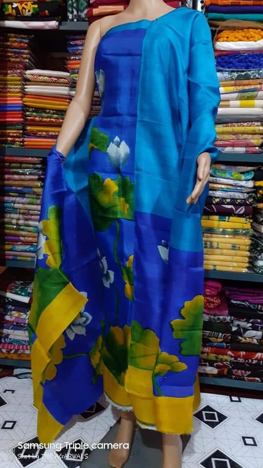 Tussar silk hand print suit SILK ZONE