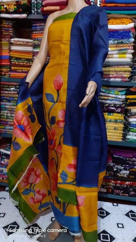 Tussar silk hand print suit SILK ZONE