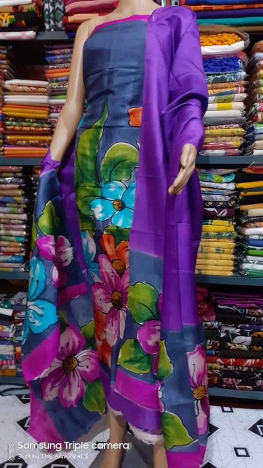 Tussar silk hand print suit SILK ZONE