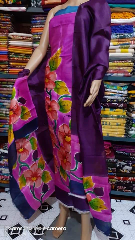 Tussar silk hand print suit SILK ZONE