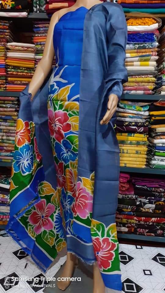 Tussar silk hand print suit SILK ZON