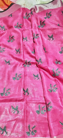 Tissue linen embroidery saree MJ Handlooms