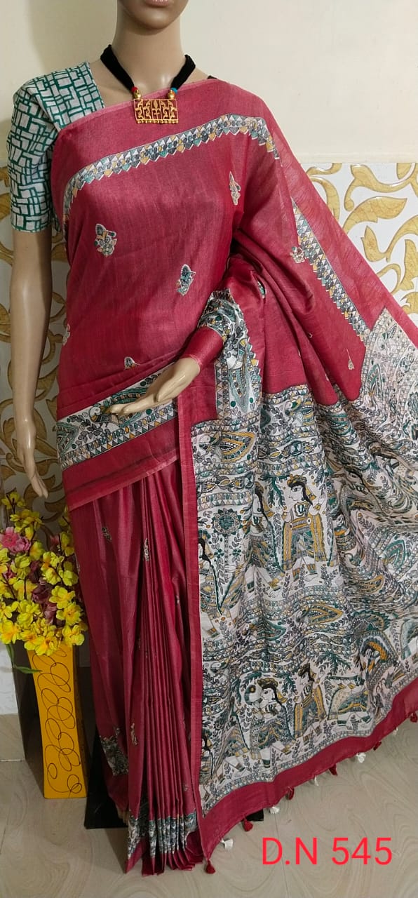 Katan silk madhubani print saree SILK ZON