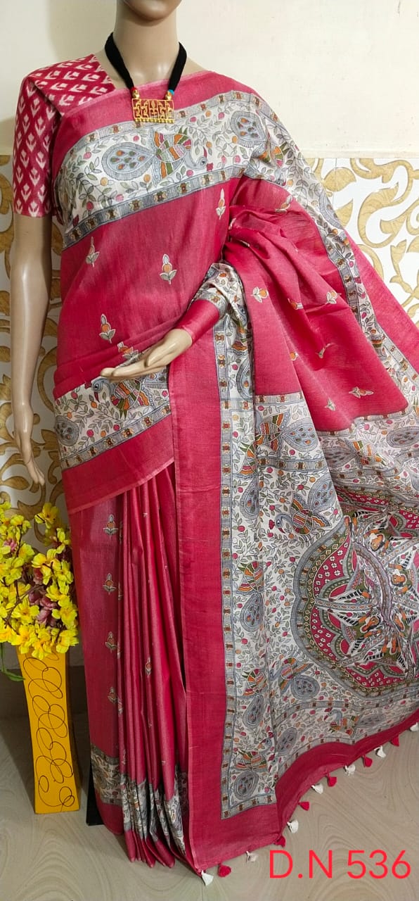 Katan silk madhubani print saree Silk ZONE