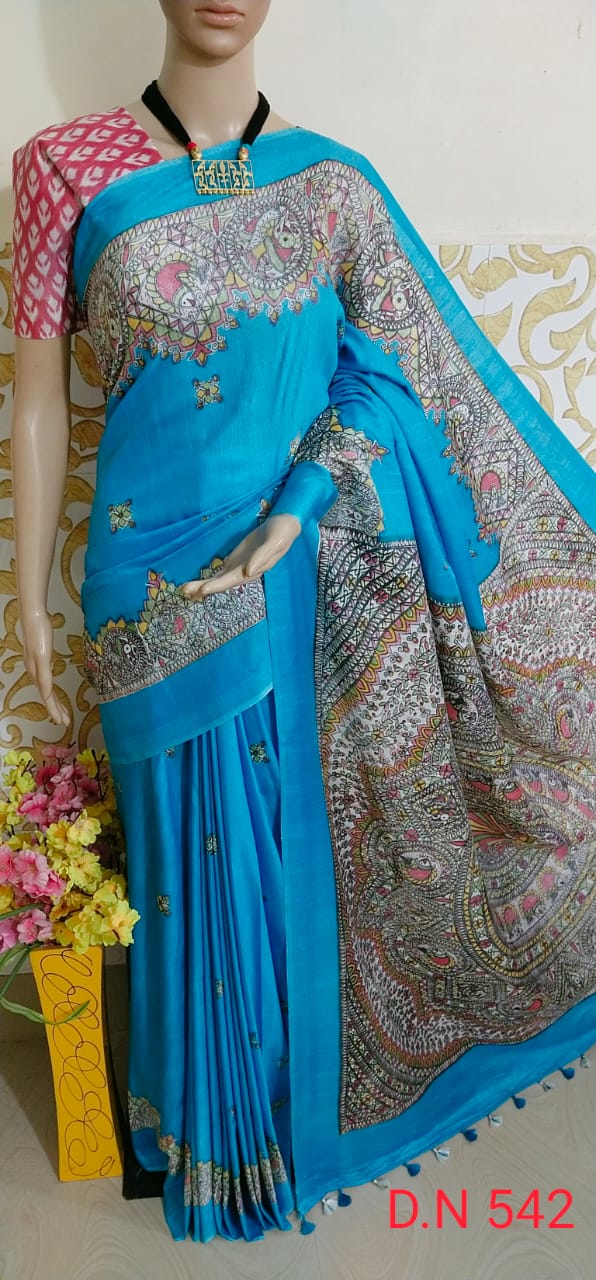 Katan silk madhubani print saree SILK ZON