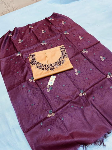 TUSSAR SILK EMBROIDERY SUIT SILK ZON