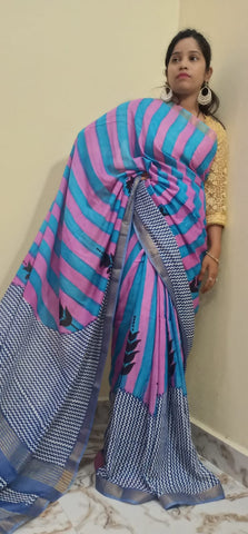 Modal Silk Saree - Modal Silk Hand Block Print Saree