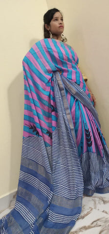 Modal Silk Saree - Modal Silk Hand Block Print Saree