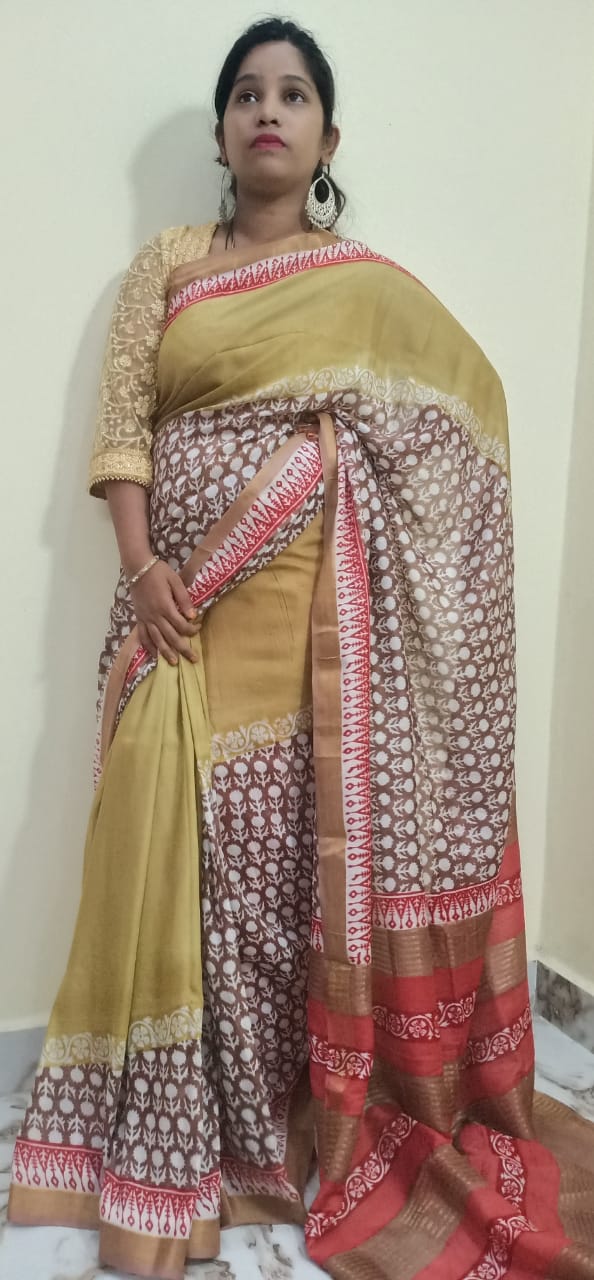 Pure Tussar Silk print saree