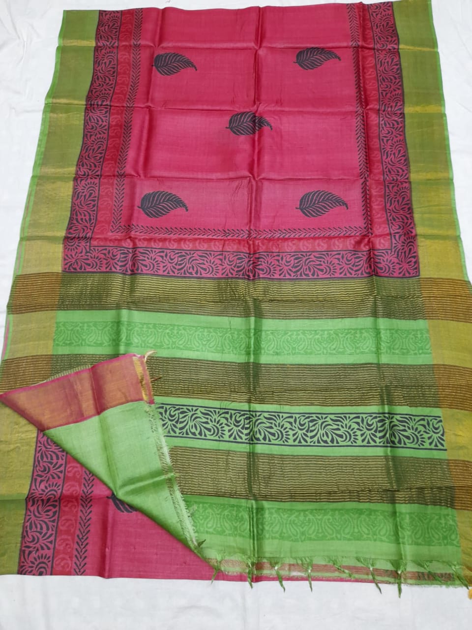 Tussar Silk Hand Black Pirnt Saree