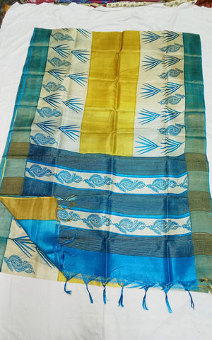 Pure Tussar Silk print saree