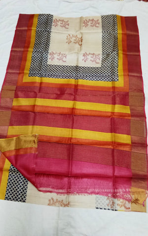 Pure Tussar Silk print saree