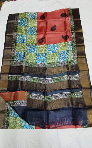 Pure Tussar Silk print saree