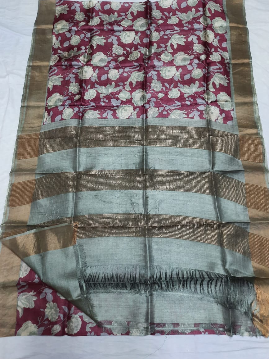 Pure Tussar Silk print saree