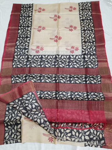 Pure Tussar Silk print saree