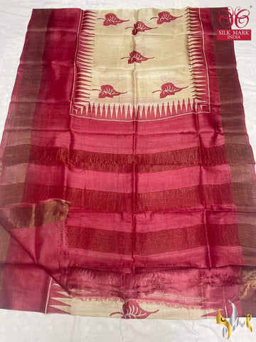 Pure Tussar Silk print saree