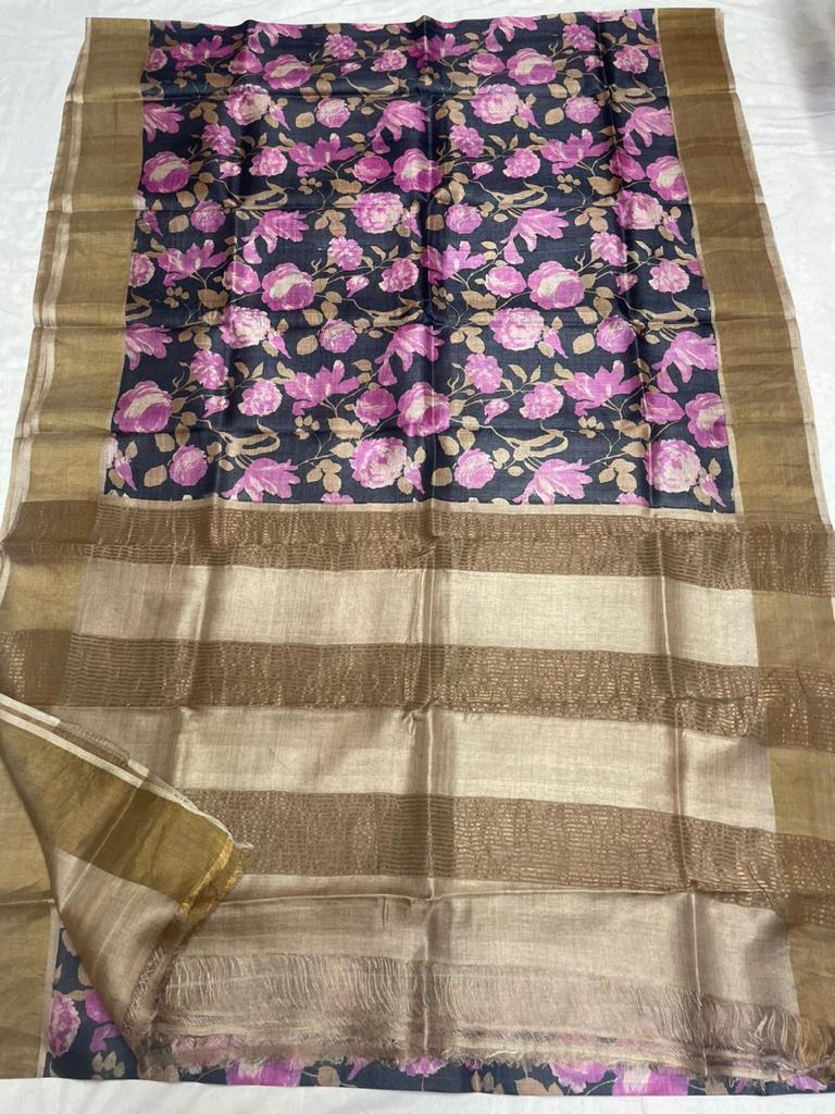 Pure Tussar Silk print saree