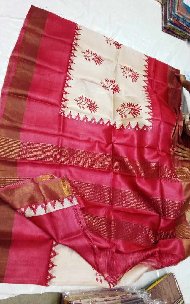 Pure Tussar Silk print saree