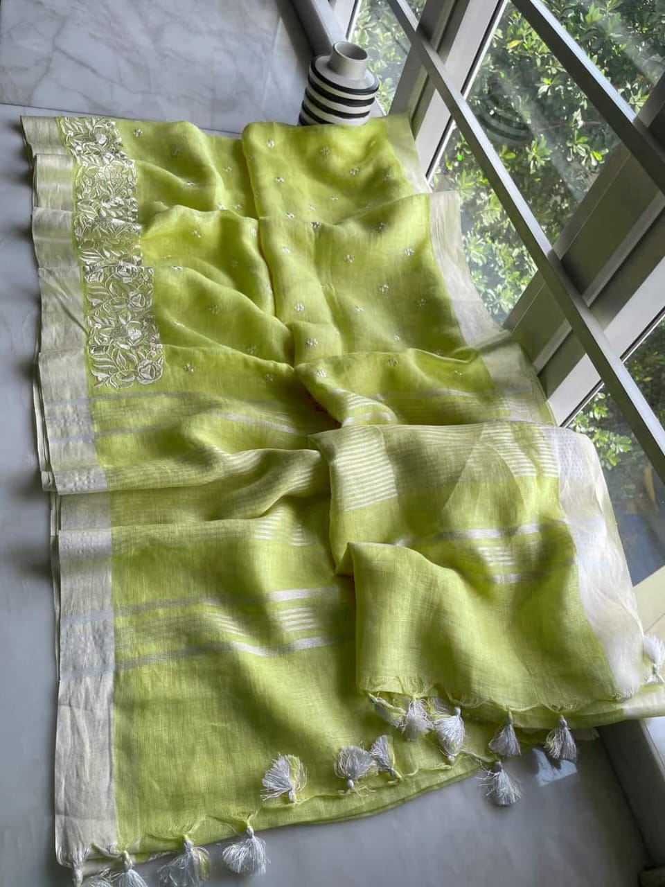 Organza Silk Saree - Organza Silk linen embroidery saree - Silk Zone