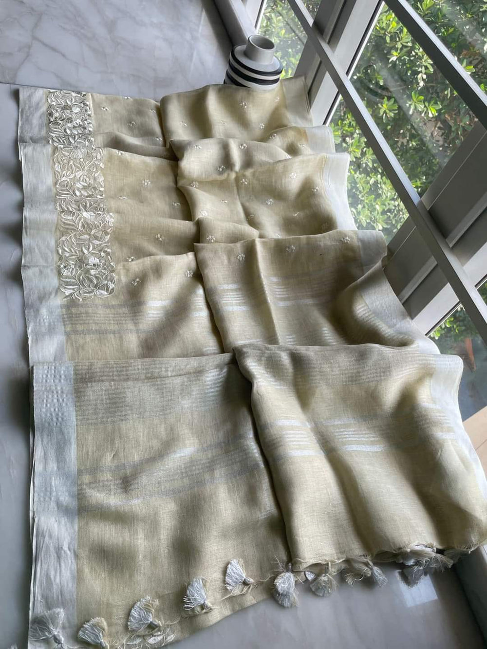 Organza Silk Saree - Organza Silk linen embroidery saree - Silk Zone