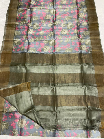 Pure Tussar Silk print saree