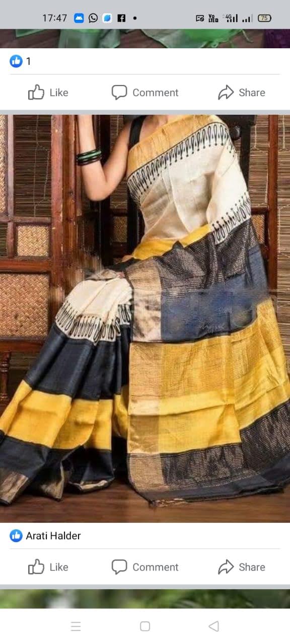 Pure Tussar Silk print saree