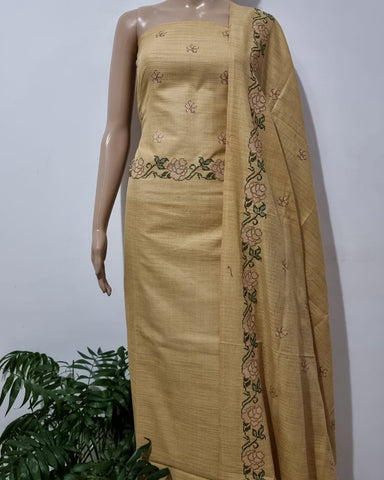 Tussar silk embroidery suit