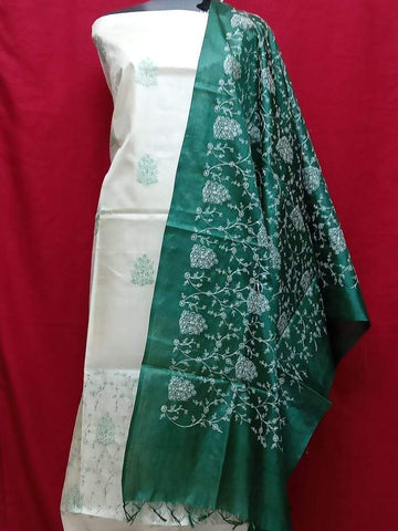 Tussar silk embroidery suit