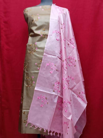 Tussar silk embroidery suit