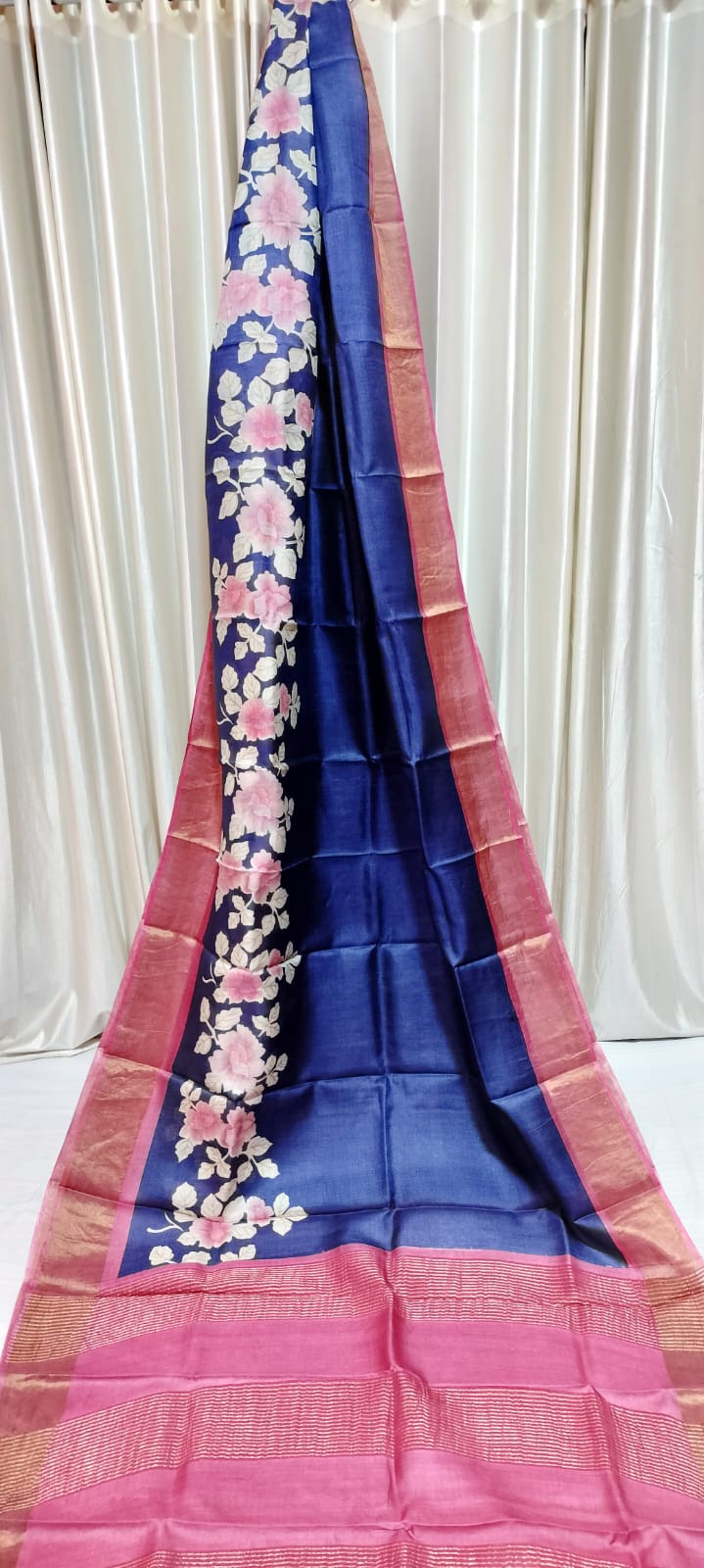 Tussar silk handblock print saree