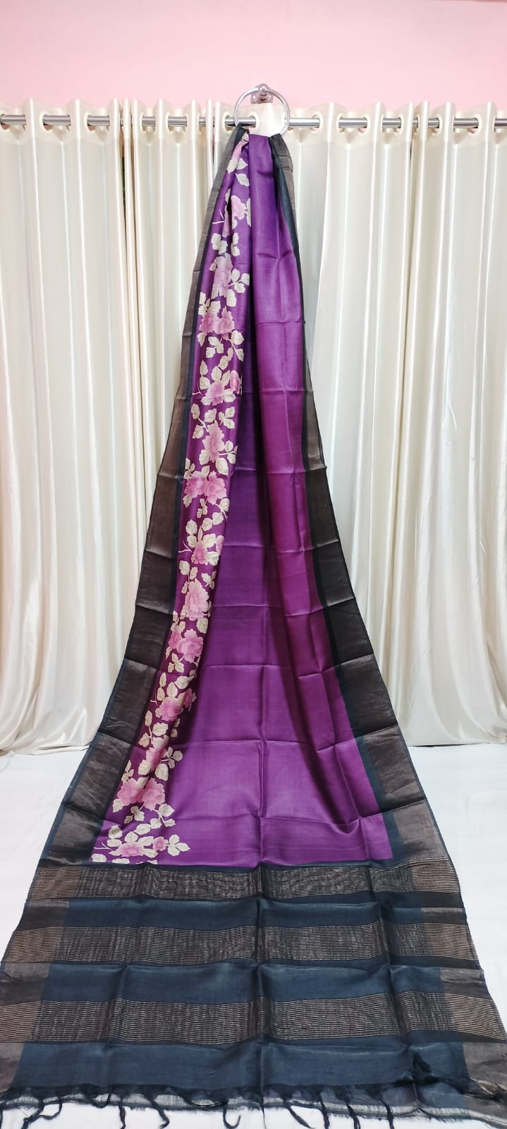 Tussar silk handblock print saree
