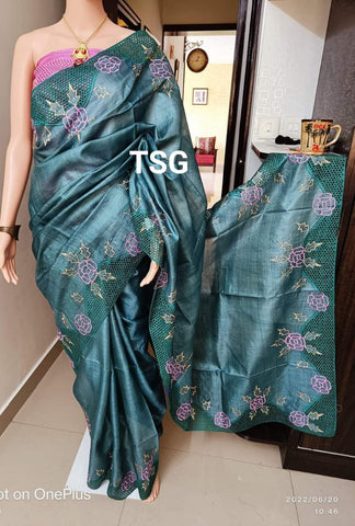 Tussar cutwork Embroidery saree