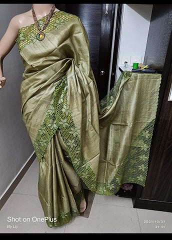 Tussar cutwork Embroidery saree