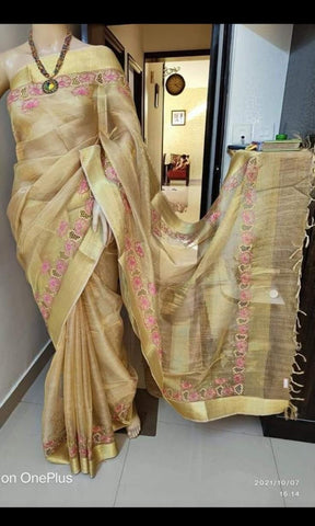 Tussar cutwork Embroidery saree