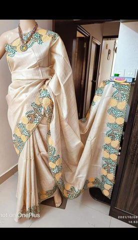 Tussar cutwork Embroidery saree