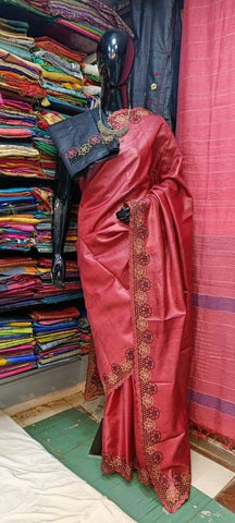 Tussar munga katan saree