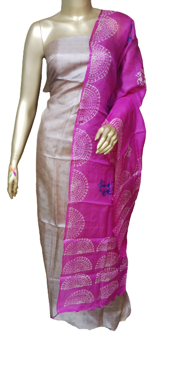 Tussar discharge silk duptta silkzon.in