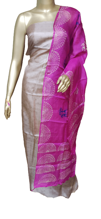 Tussar discharge silk duptta silkzon.in