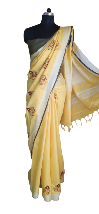 Cotton linen embroidery saree SILK ZONE