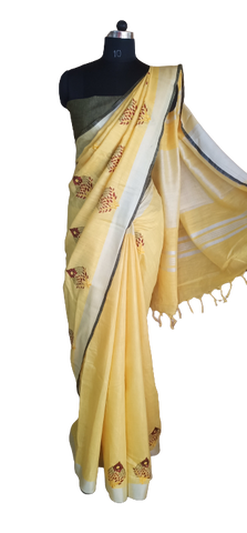 Cotton linen embroidery saree SILK ZONE