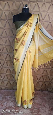 Cotton linen embroidery saree SILK ZONE