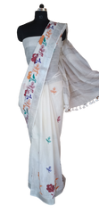 Cotton Linen embroidery saree SILK ZONE