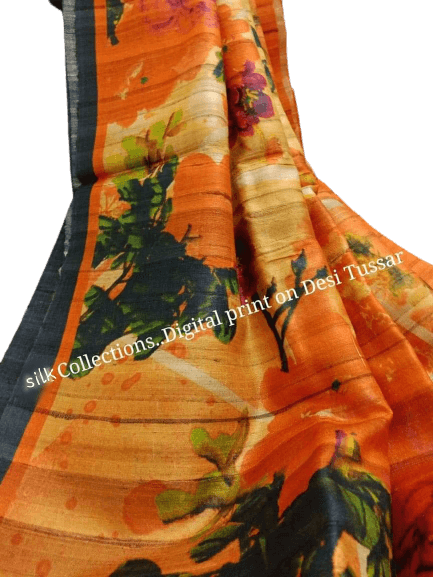 Pure Tussar Silk print saree