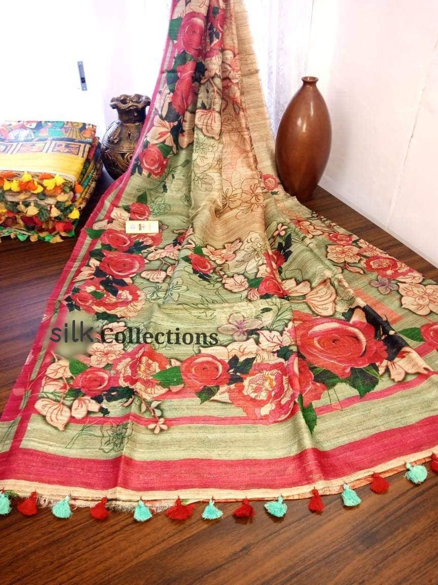 Handloom tussur silk digital print saree SILK ZONE