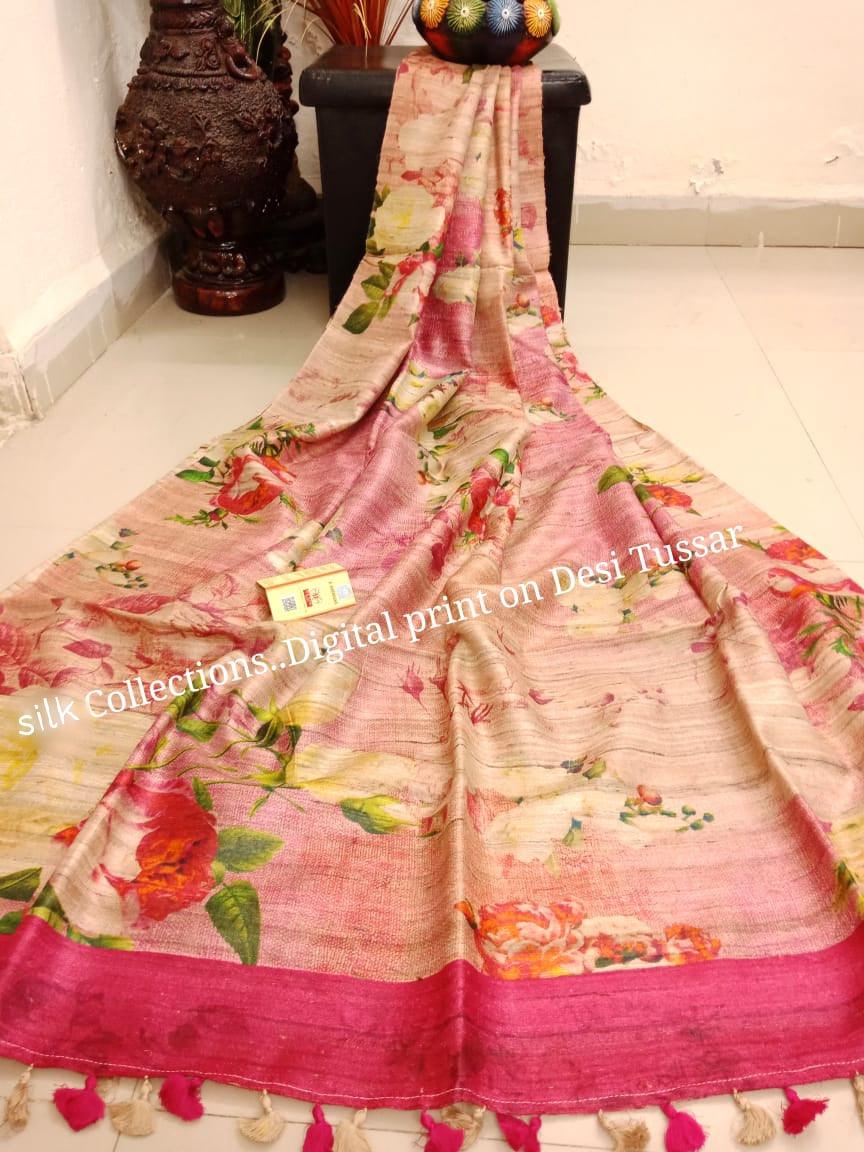 Handloom tussur silk digital print saree SILK ZONE