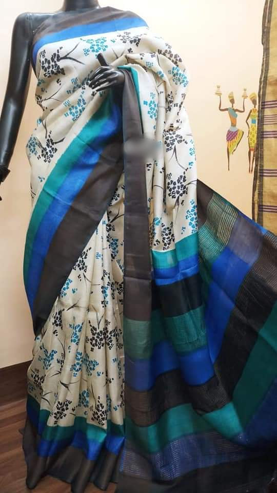 Pure Tussar Silk print saree